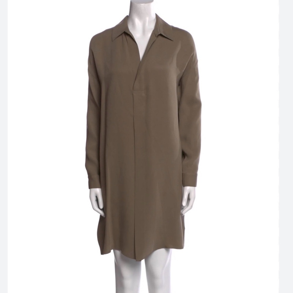 Vince. Taupe Long-Sleeve Tunic Silk Shirt Dress size Large